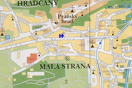 penzi�n U Tri Houslicek - poloha na mape Prahy
